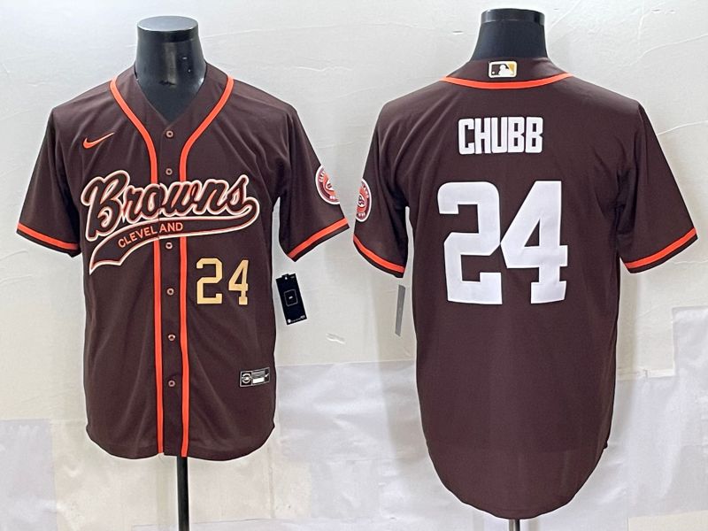 Men 2025 Cleveland Browns 24 Chubb Brown Joint Name Nike Limited NFL Jersey style 2